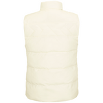 Volcom Women's Stone Castine Puff Vest 2024 - A cream-colored puffer vest with a high collar and quilted pattern on the back.
