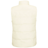 Volcom Women's Stone Castine Puff Vest 2024 - A cream-colored puffer vest with a high collar and quilted pattern on the back.
