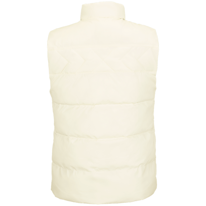 Volcom Women's Stone Castine Puff Vest 2024 - A cream-colored puffer vest with a high collar and quilted pattern on the back.