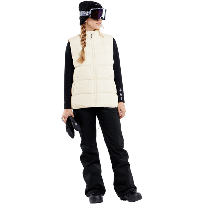 Volcom Women's Stone Castine Puff Vest 2024 - A cream-colored vest with a zippered front and two side pockets.