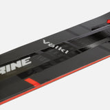 Völkl Peregrine 80 with Lowride 12 TCX Bindings - A black ski with a red stripe along its bottom edge, featuring white text and binding hardware.