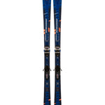 Völkl Peregrine 82 Skis with Lowride 13FR Bindings - A pair of blue skis with orange accents and a distinctive pattern on the top sheet.