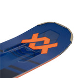 Völkl Peregrine 82 Skis with Lowride 13FR Bindings - A pair of blue skis with a white logo and orange accents, featuring a distinctive pattern on the top sheet.