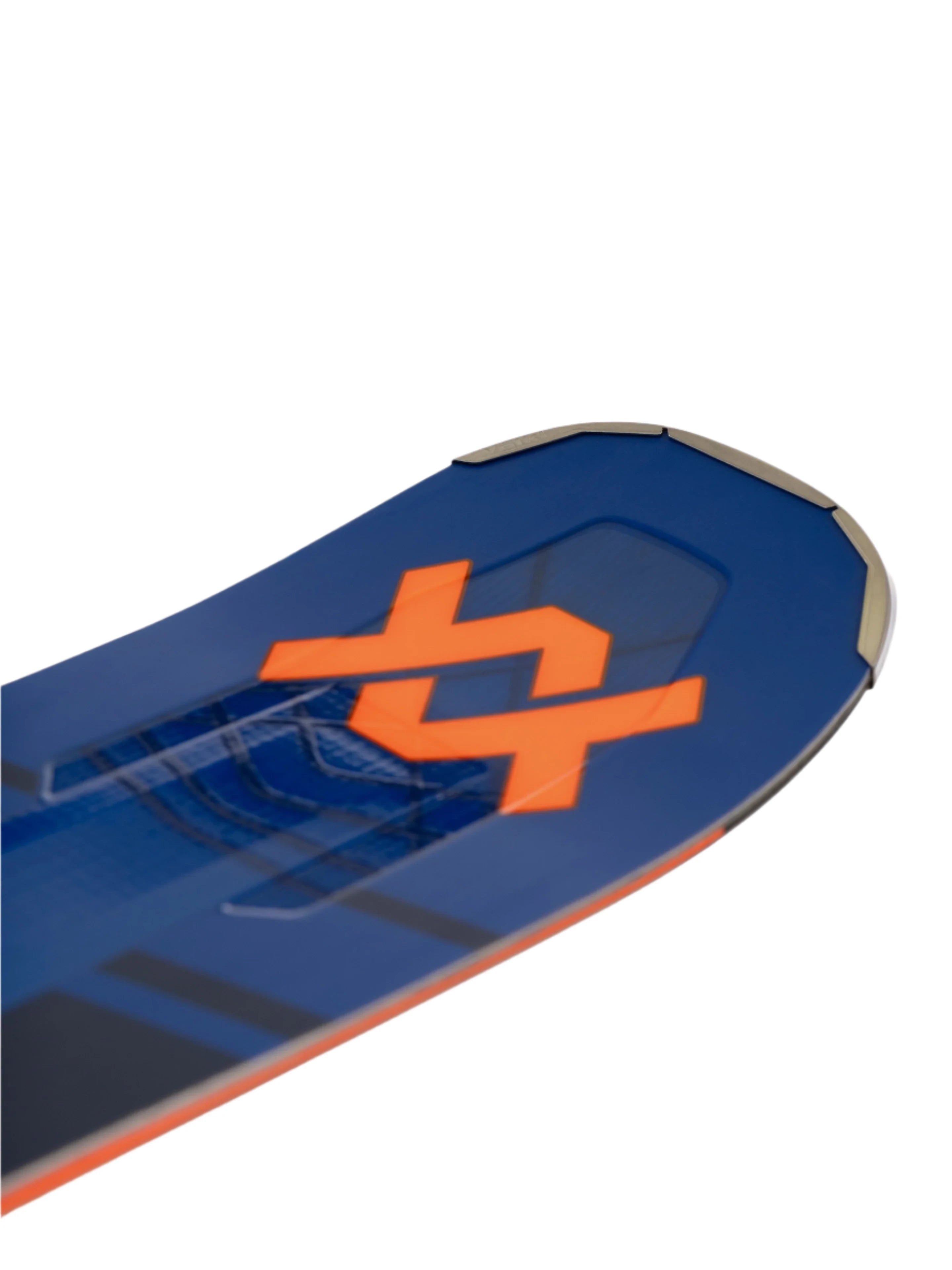 Völkl Peregrine 82 Skis with Lowride 13FR Bindings - A pair of blue skis with a white logo and orange accents, featuring a distinctive pattern on the top sheet.