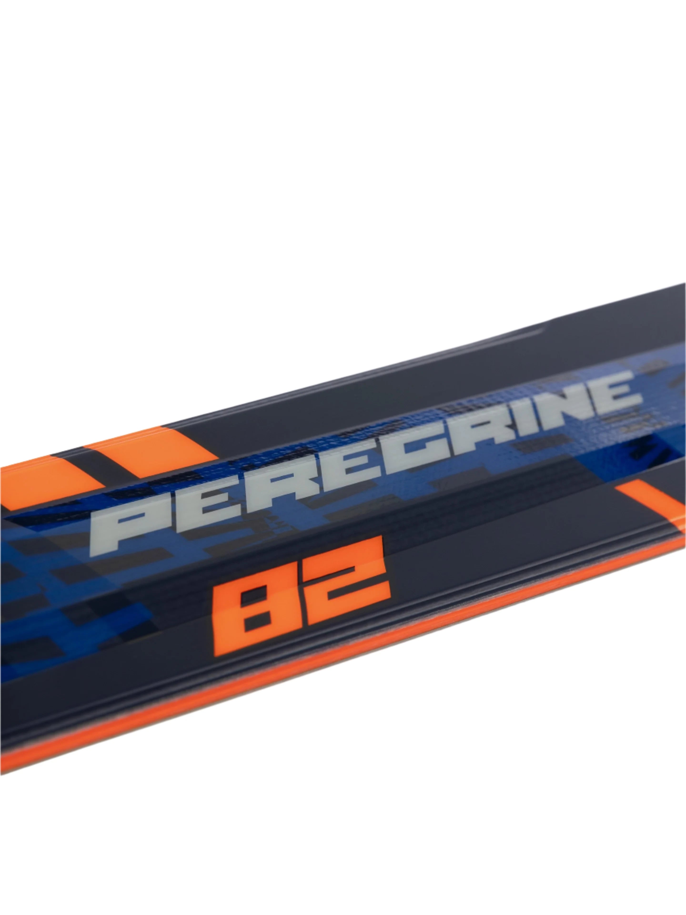 Völkl Peregrine 82 Skis with Lowride 13FR Bindings - A pair of skis featuring a blue and orange color scheme, with the brand name "PEREGRINE" prominently displayed in white letters.