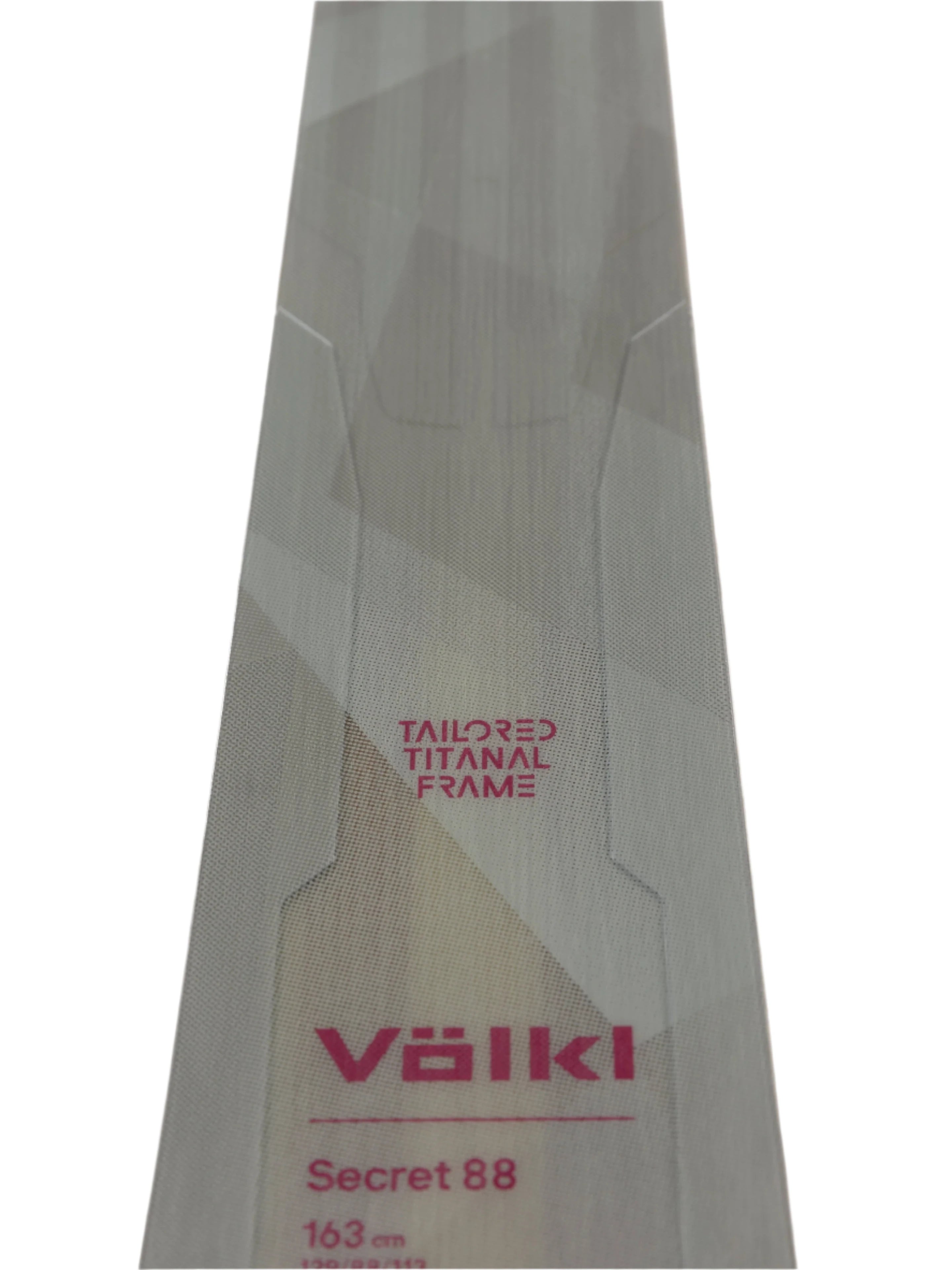 Völkl Women's Secret 88 Flat Skis 2025 - White skis with a textured pattern on top and a subtle logo near the tip.