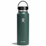 Hydro Flask 40oz Wide Mouth Water Bottle - A dark green water bottle with a black lid and handle, featuring a white logo on the front.