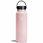 Hydro Flask 40oz Wide Mouth Water Bottle - A light pink water bottle with a black lid and handle, featuring a white logo on the front.
