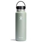 Hydro Flask 40oz Wide Mouth Water Bottle - A sage green water bottle with a black lid and white logo.