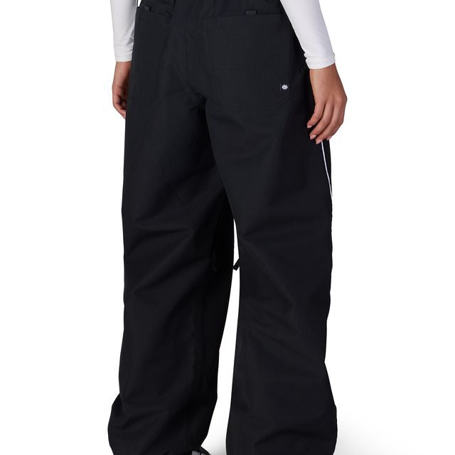 Black wide-leg shell pants with elastic waistband and adjustable ankle cuffs