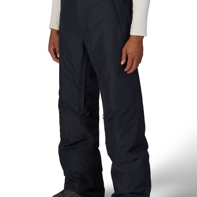 Black snow pants with cargo pockets and adjustable hem
