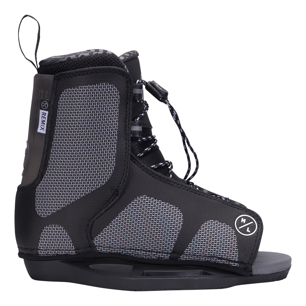 Hyperlite Junior's State 2.0 Package 2024 - A pair of black and gray snowboard boots with a mesh upper section, featuring a white logo on the side.