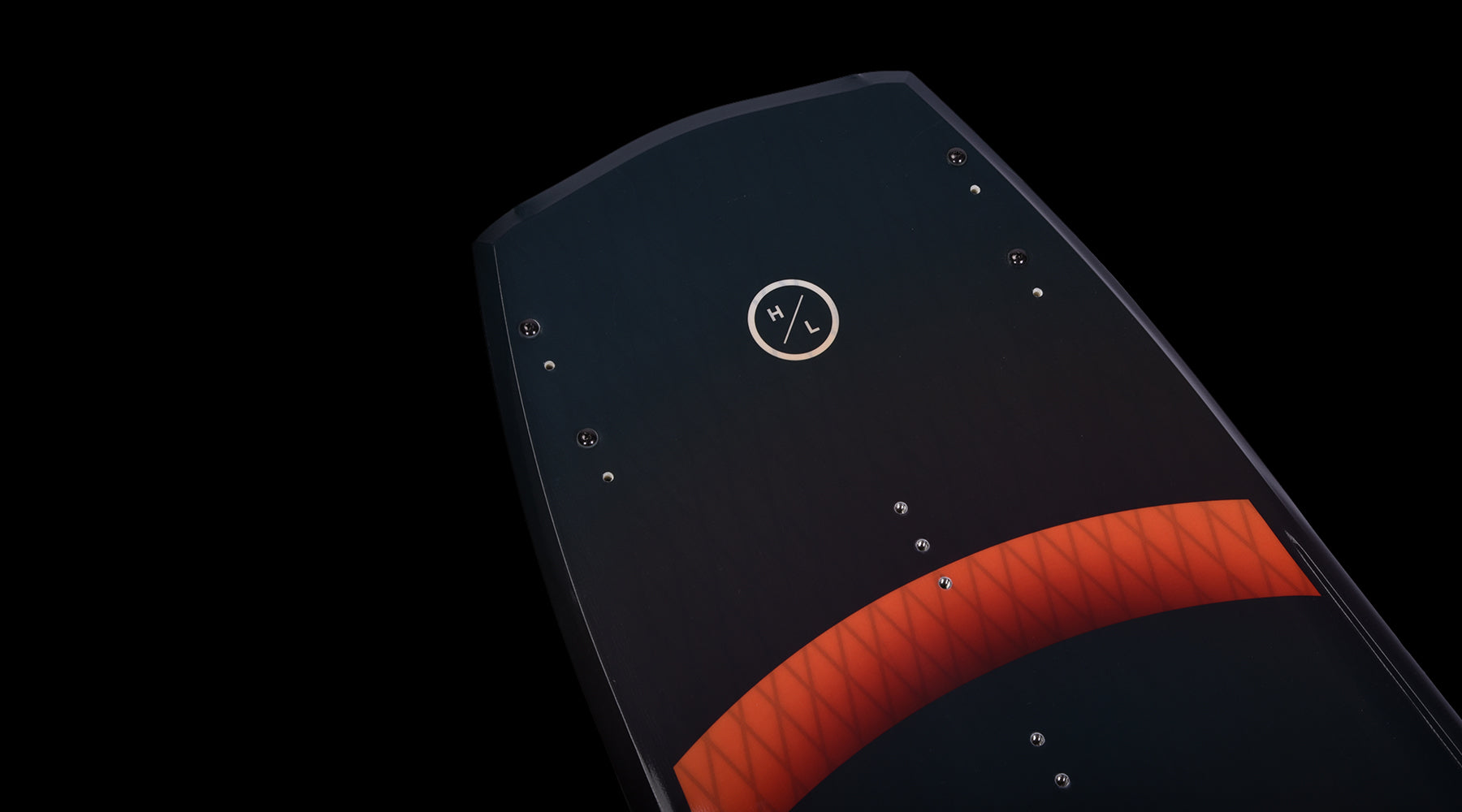 Hyperlite Baseline Wakeboard 2024 - A black wakeboard with a red stripe and white logo on top.