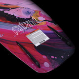 Hyperlite Women's Prizm Wakeboard 2024 - A pink and black wakeboard with a colorful abstract design on its top side.