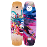 Hyperlite Women's Prizm Wakeboard 2024 - A women's wakeboard with a colorful abstract design featuring shades of pink, blue, and yellow.