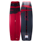 Hyperlite Riot Wakeboard 2024 - A red wakeboard with a black top and bottom sections, featuring a white logo on the top section.