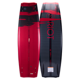Hyperlite Riot Wakeboard 2024 - A red wakeboard with a black top and bottom sections, featuring a white logo on the top section.