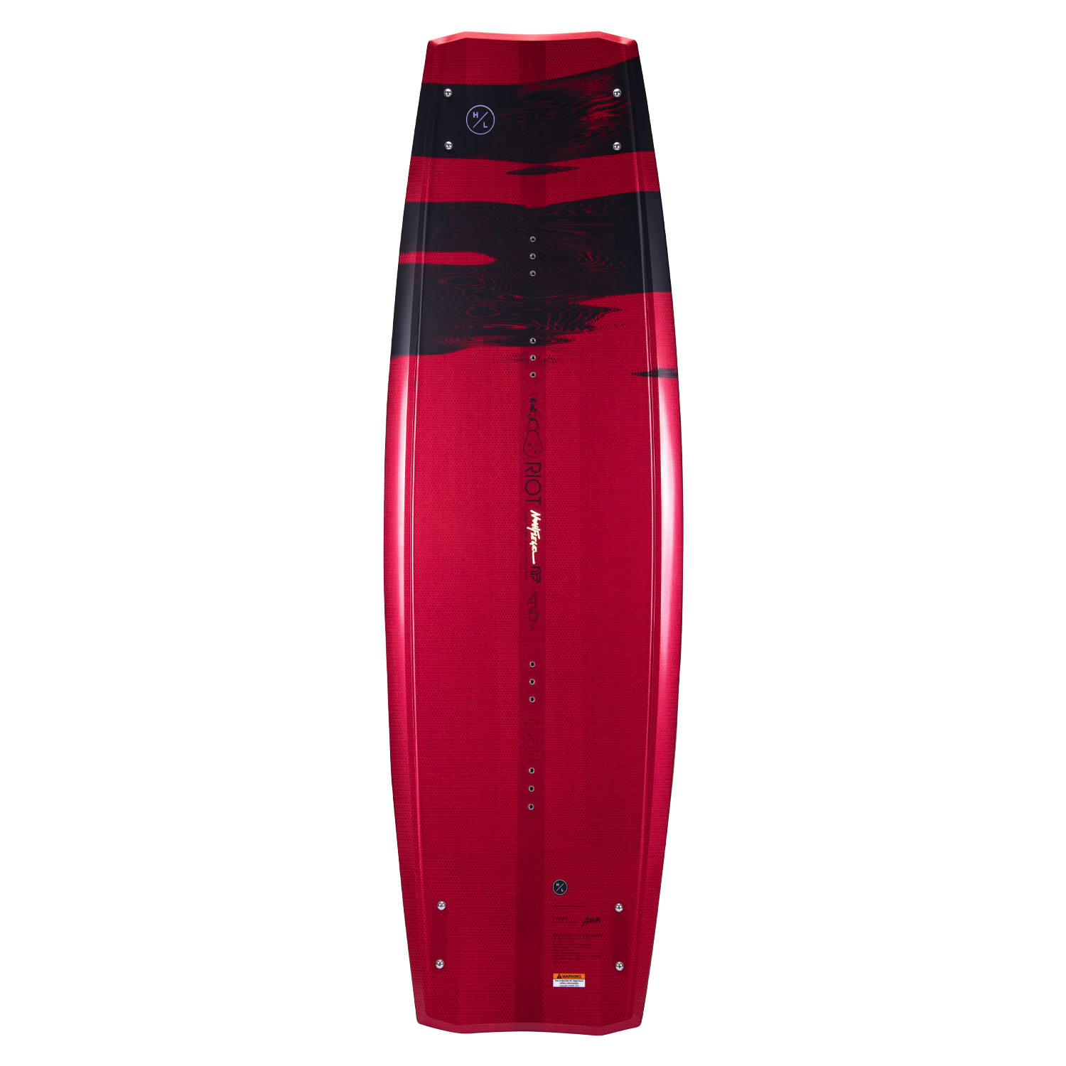 Hyperlite Riot Wakeboard 2024 - A red wakeboard with a black graphic design on top and a white logo in the center.