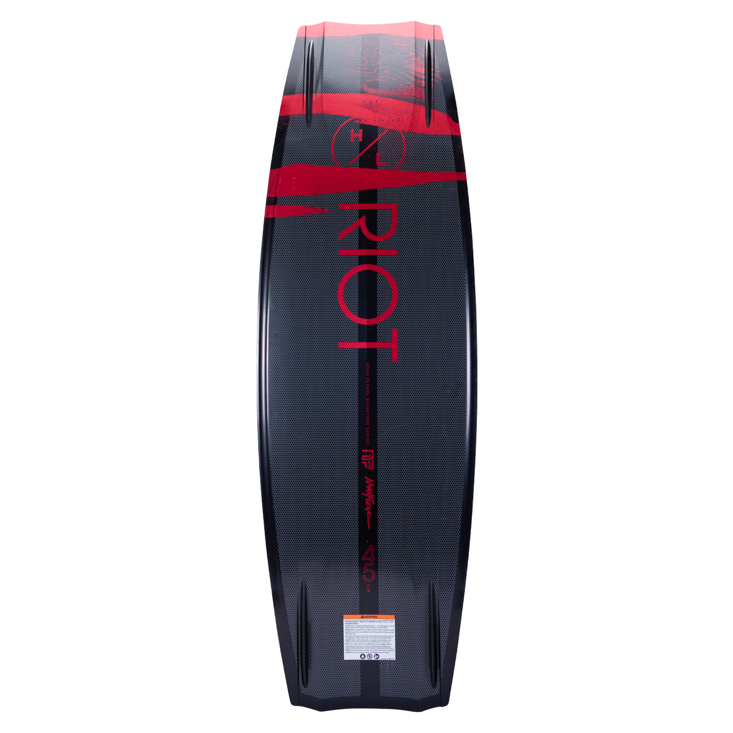 Hyperlite Riot Wakeboard 2024 - A black wakeboard with red accents and a white logo on top.
