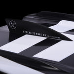 Hyperlite - Junior's State 2.0 Package 2024 is shown in a black and white image, featuring a close-up of the board's top surface with a diagonal stripe pattern.