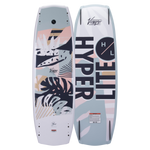 Hyperlite Venice Wakeboard 2024 - A light blue wakeboard with a pink and white abstract design, featuring black lines and shapes.