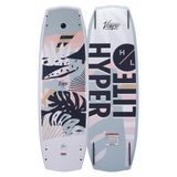 Hyperlite Venice Wakeboard 2024 - A light blue wakeboard with a pink and white abstract design, featuring black lines and shapes.