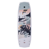 Hyperlite Venice Wakeboard 2024 - A light blue wakeboard with a pink and tan abstract design, featuring dark navy shapes and lines.