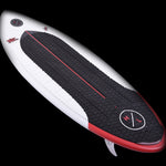 Hyperlite Buzz Wakesurf Board 2024 - A white wakesurf board with a black and red graphic on top.