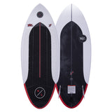 Hyperlite Buzz Wakesurf Board 2024 - A white wakesurf board with a black and red patterned graphic on its bottom.