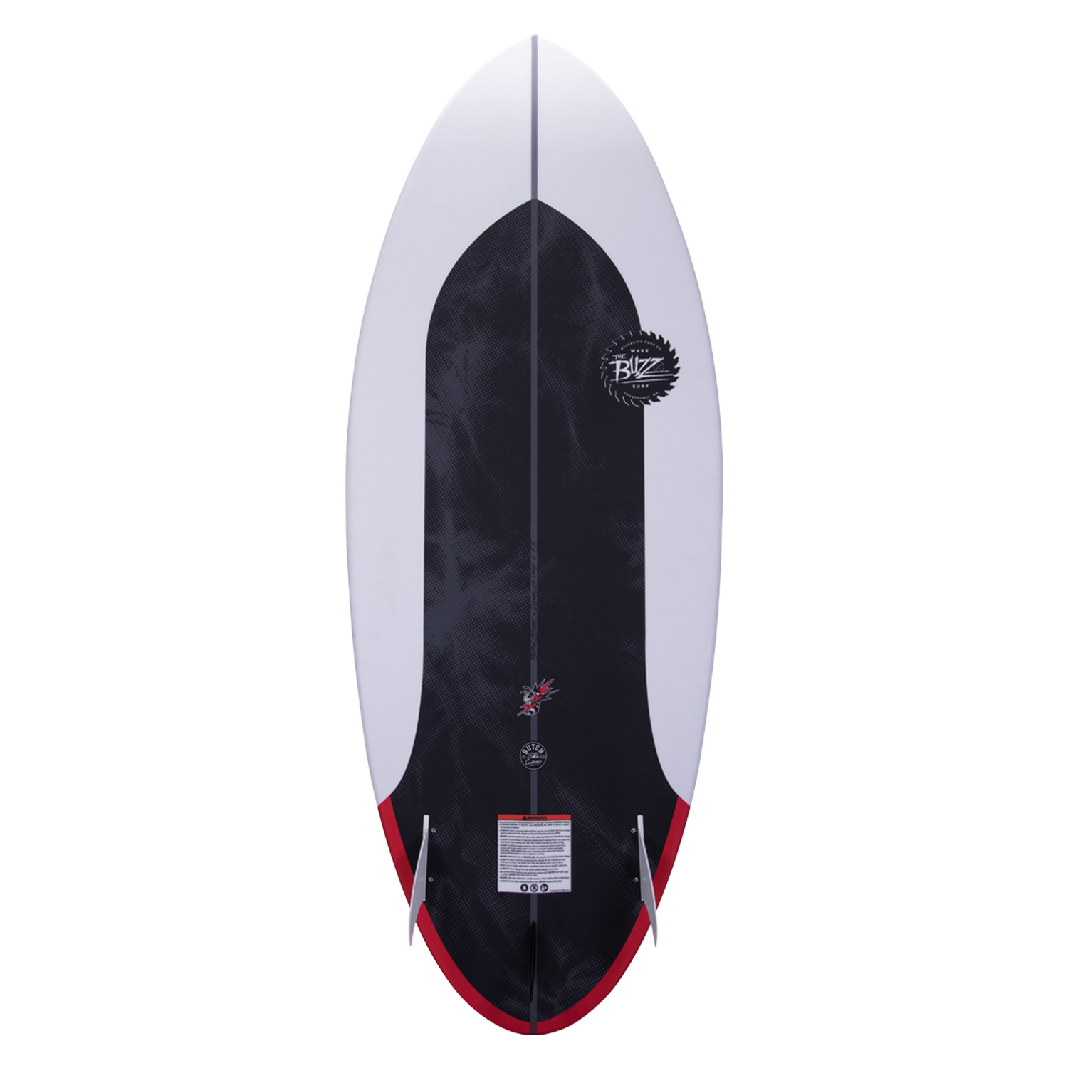 Hyperlite Buzz Wakesurf Board 2024 - A white wakesurf board with a black logo on its top right side.