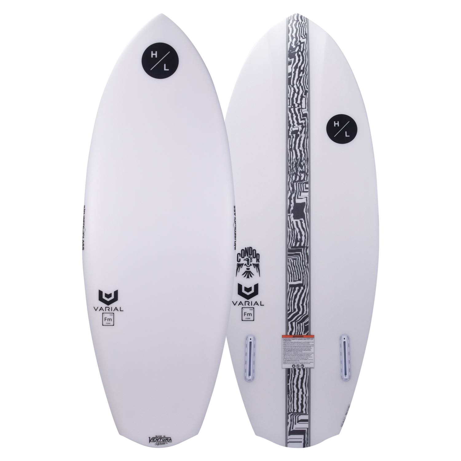 Hyperlite Condor Wakesurf Board 2024 - White wakesurf board with black logo on top and a distinctive patterned stripe down the center.