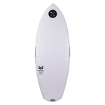 Hyperlite Condor Wakesurf Board 2024 - A white wakesurf board with a black logo on top and a small fin at the bottom.