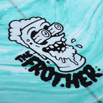 Hyperlite Frother 2.0 Wakesurf 2024 - A wakesurf board with a white base and blue accents, featuring a distinctive "Frother" logo on its deck.