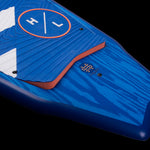 Hyperlite Landlock Wakesurf Board 2024 - A blue and white wakesurf board with a textured surface, featuring a circular logo on top.