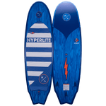 Hyperlite Landlock Wakesurf Board 2024 - A blue wakesurf board with a white and gray striped pattern on its deck.