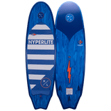 Hyperlite Landlock Wakesurf Board 2024 - A blue wakesurf board with a white and gray striped pattern on its deck.