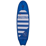 Hyperlite Landlock Wakesurf Board 2024 - A blue and white wakesurf board with a wood grain pattern on its deck.