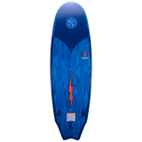 Hyperlite Landlock Wakesurf Board 2024 - A blue wakesurf board with a red lightning bolt logo on its center.