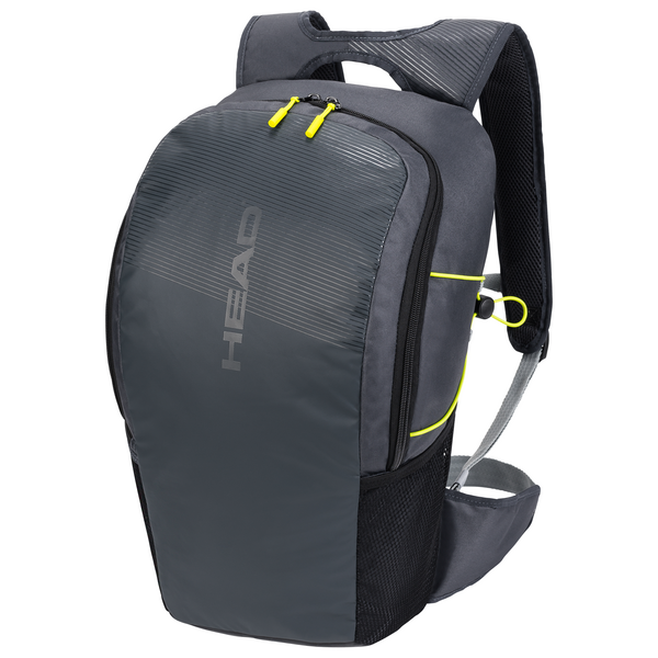 Head Women's Backpack 20L 2024 - A black backpack with a white logo and zippered pockets on the front.