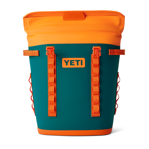 Yeti Hopper M20 Soft Backpack Cooler - A large, dark blue cooler with a handle and shoulder straps on both sides.