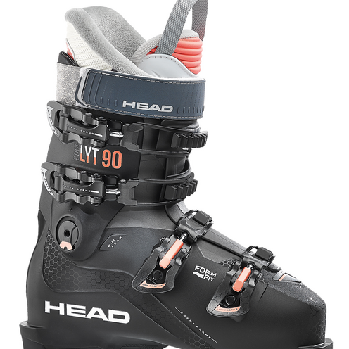 Head Women's Edge LYT 90 Ski Boots 2024 - Black ski boot with white trim and orange accents.