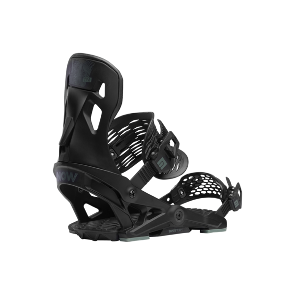 NOW IPO Snowboard Bindings 2024 - Black bindings with a sleek, modern design and silver buckles.