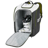 Head Rebels Racing S Backpack 60L 2024 - A white backpack with black trim and a zippered front pocket, featuring a large main compartment and two side pockets.