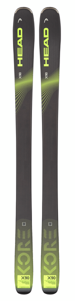 Head Kore X 90 Skis 2024 - Black skis with green accents and a subtle pattern of diagonal lines on top.