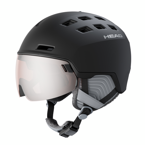 Head Women's Rachel Visor Helmet 2025 - A black helmet with a clear visor and white logo on the side.