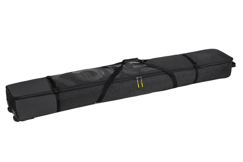 Head Kore Double Ski Bag 85L 2024 - A black double ski bag with a zippered top and two straps on either side, featuring the word "HEAD" in large gray letters across its front.