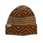 Coal Weston Mid Knit Beanie 2025 - Brown beanie with a geometric pattern of orange and gray stripes.