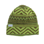 Coal Weston Mid Knit Beanie 2025 - A green beanie with a brown geometric pattern and a white label on the cuff that reads "COAL".