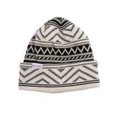 Coal Weston Mid Knit Beanie 2025 - A cream-colored beanie with a black and gray geometric pattern on top, featuring a folded cuff at the bottom.