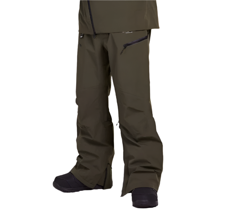 Whitespace 3L Performance Pant 2024 - Dark-colored, solid-colored pants with a zippered pocket on the right thigh and adjustable cuffs at the bottom.
